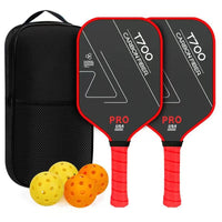 T700 Carbon Fiber Pickleball Flat-Headed Paddle Set 16Mm Textured Friction Surface with Balls Carry Bag Outdoor Indoor Sports