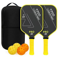 T700 Carbon Fiber Pickleball Flat-Headed Paddle Set 16Mm Textured Friction Surface with Balls Carry Bag Outdoor Indoor Sports