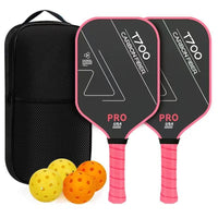 T700 Carbon Fiber Pickleball Flat-Headed Paddle Set 16Mm Textured Friction Surface with Balls Carry Bag Outdoor Indoor Sports