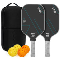 T700 Carbon Fiber Pickleball Flat-Headed Paddle Set 16Mm Textured Friction Surface with Balls Carry Bag Outdoor Indoor Sports